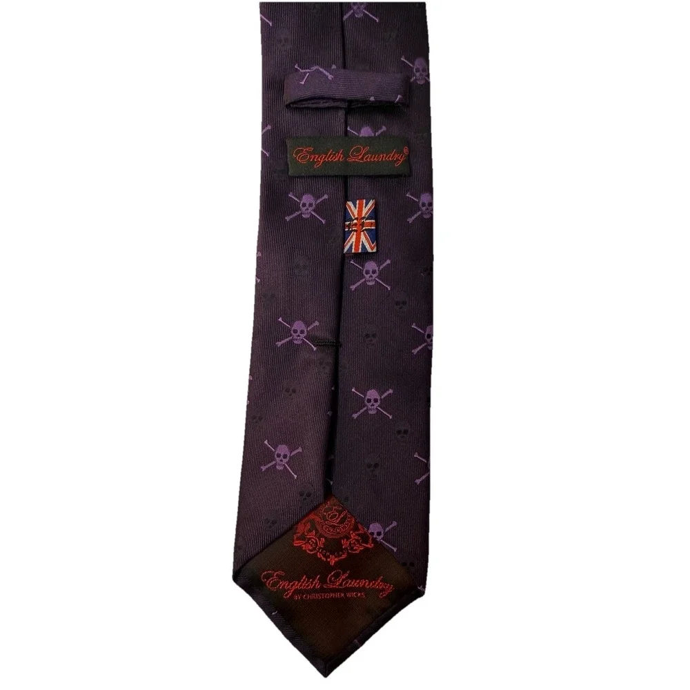 English Laundry Skull Purple Silk Tie‎ Skull Bones Pattern Preppy Grunge Party